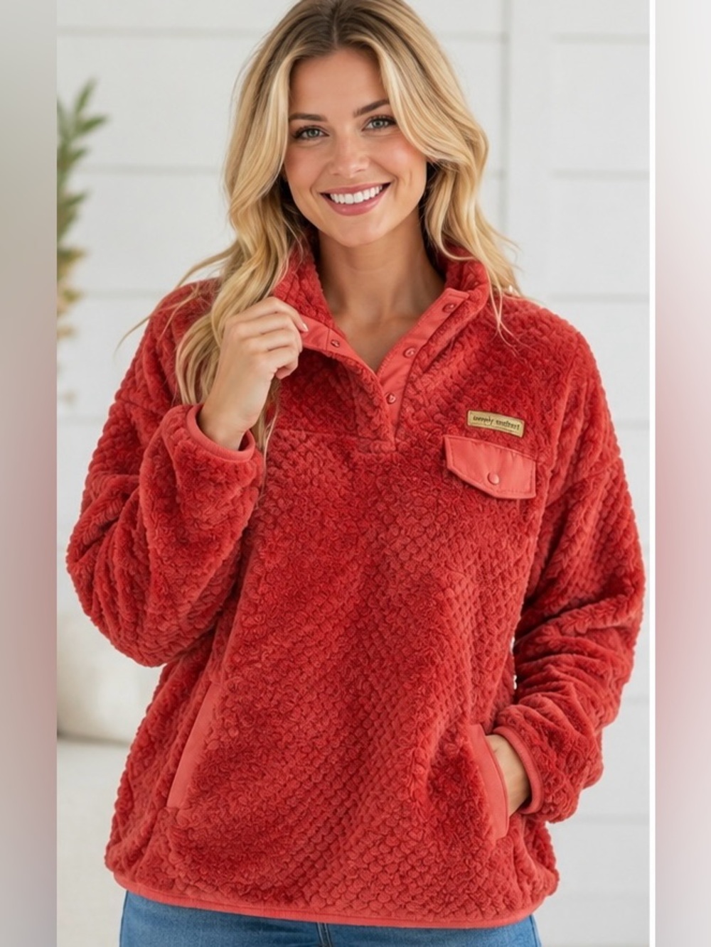 Simply Southern XXL Burnt Orange Sherpa Fleece Pullover Snap Neck Pocket Cozy